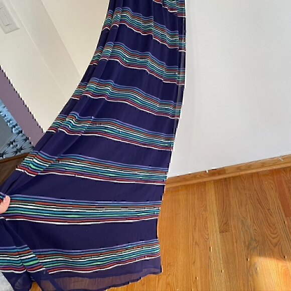 GAP Navy Blue Red White Multi Striped Sleeveless Tie Waist Blouson Maxi Dress M - Picture 5 of 12